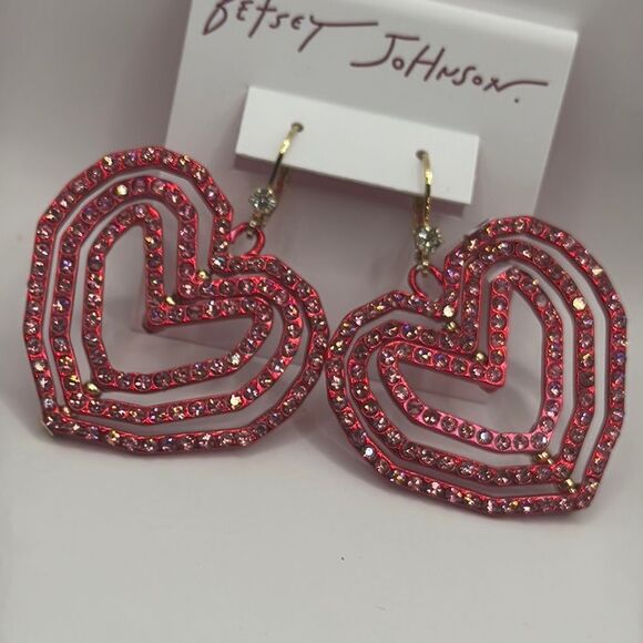 Betsey Johnson Pink Heart Earrings - Picture 4 of 7